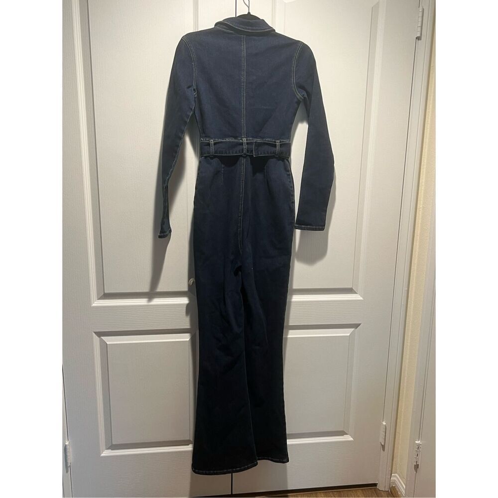 Vintage front zip tie waist jumpsuit in mid wash COLOUR: Dark wash size S - Picture 6 of 9